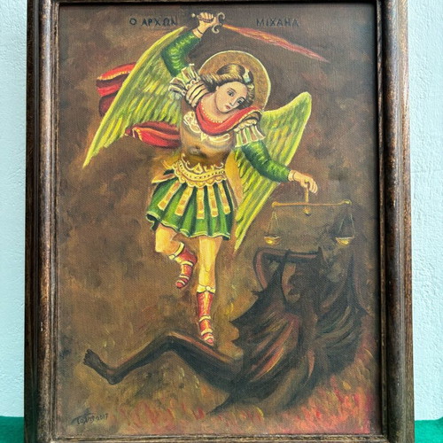 Archangel Michael painting used on canvas 2017