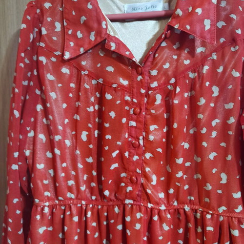 Dress Miss Jolie long sleeve red with gray flowers like new, size L