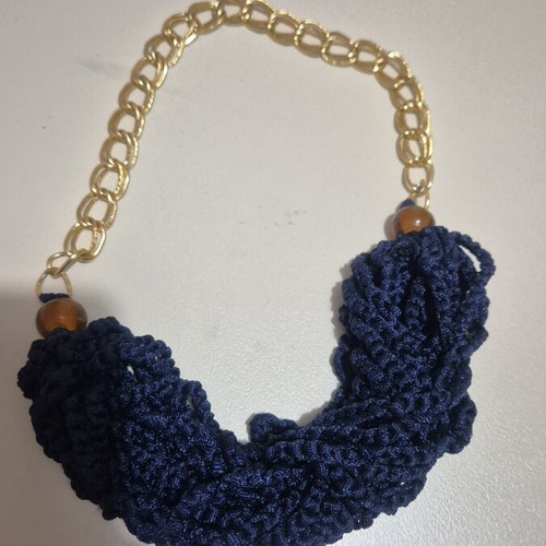 Handmade necklace with gold chain and blue