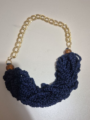 Handmade necklace with gold chain and blue