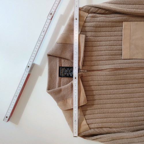 Vintage St. Michael cardigan medium beige acrylic with suede details like new