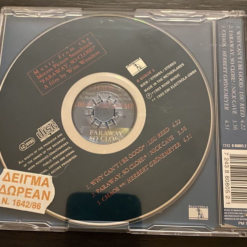 Lou Reed Nick Cave Herbert Grönemeyer CD single like new, Faraway So Close! soundtrack