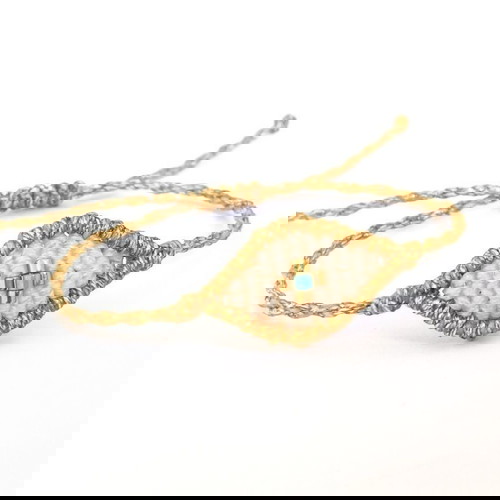 Βραχιόλι μάτι χρυσό και λευκό μακραμέ με σταυρό από χάντρες miyuki νέο