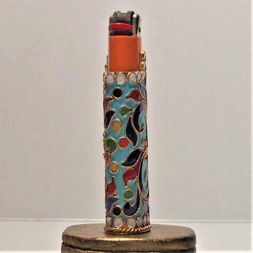 Collectible brass BIC lighter cover with multicolor enamel new