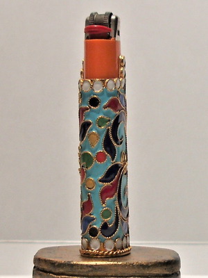 Collectible brass BIC lighter cover with multicolor enamel new