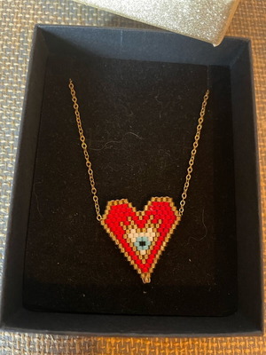 Μενταγιόν καρδιά καινούργιο, κόκκινο και χρυσαφί