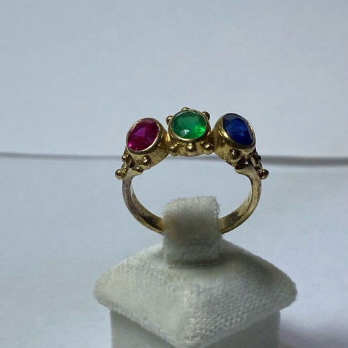Silver (925) gold-plated ring with sapphire, ruby and emerald new