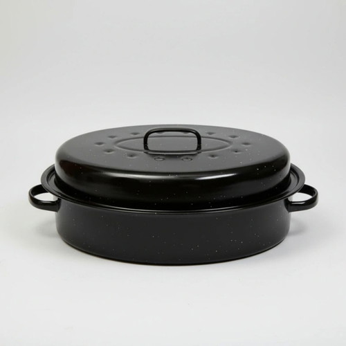 Traditional Oval Enamel Roasting Pan 42x32cm N&M with Internal Rack new