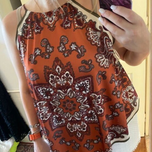 Zara boho blouse orange with tribal patterns, new, size small