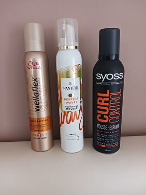 Hair mousse pack of 3 used, Wellaflex Pantene Syos