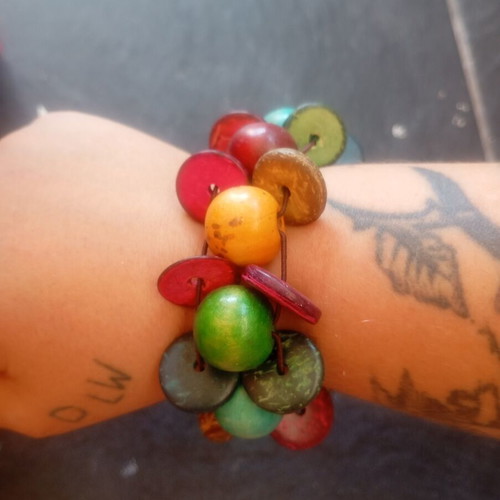 Wooden bracelet used, boho style with natural wood and coconut shell