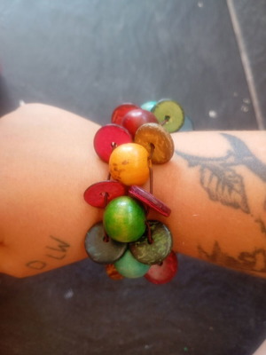 Wooden bracelet used, boho style with natural wood and coconut shell