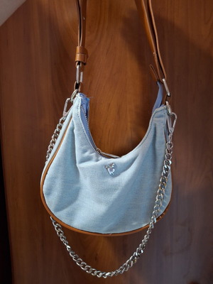 SugarFree shoulder bag like new, small blue denim with brown strap