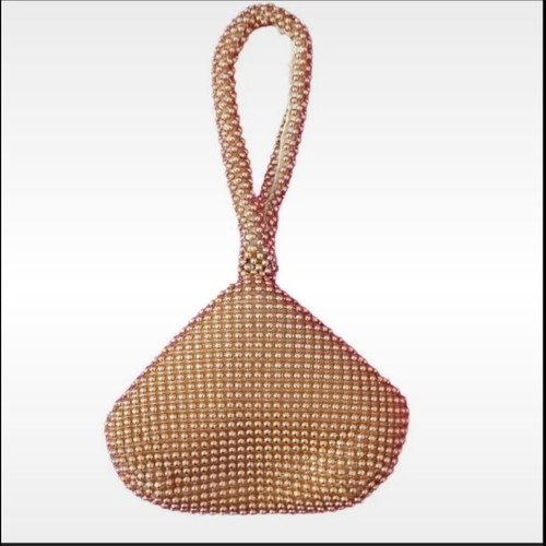 Mini pearl purse like new, gold, clip clasp and zipper