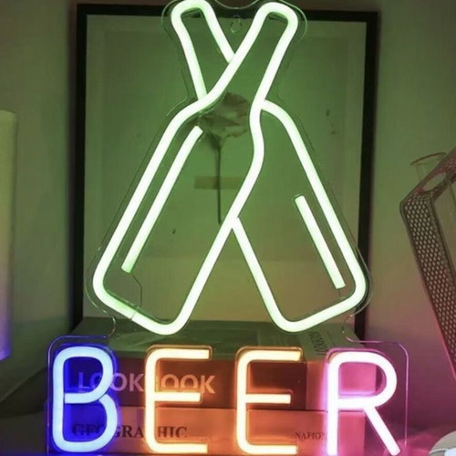 LED Neon Decorative Light with Green Beer Bottles and BEER Sign