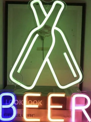 LED Neon Decorative Light with Green Beer Bottles and BEER Sign