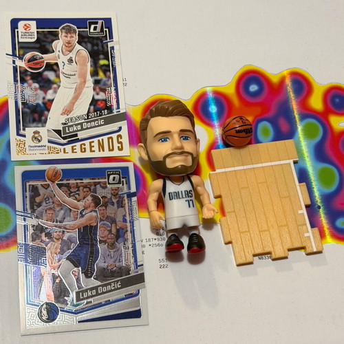 Luka Doncic figure and cards like new
