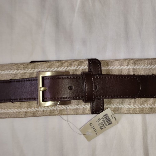 Real leather belt with linen fabric new, beige and brown