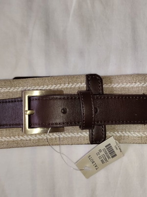 Δερμάτινη ζώνη real leather και λινό ύφασμα καινούργια, μπεζ και καφέ