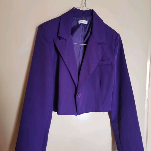 Blazer with shoulder pads short purple like new