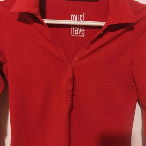 More red elastic blouse with long sleeves and deep neckline new