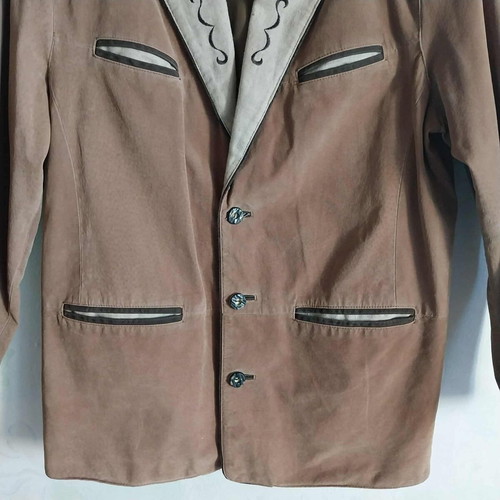 Vintage men's dirndl jacket Natural Life, suede and linen, size 54