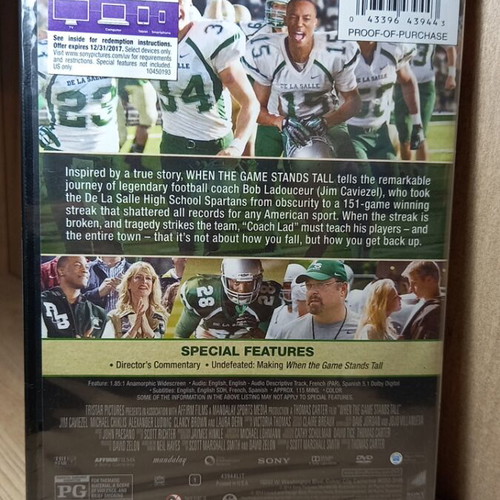 When the Game Stands Tall DVD new, Region 1, English subtitles