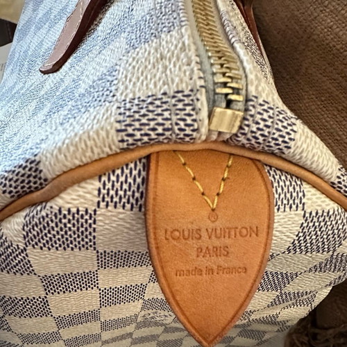 Louis Vuitton Speedy 30 Damier Azur Canvas handbag used, white and blue