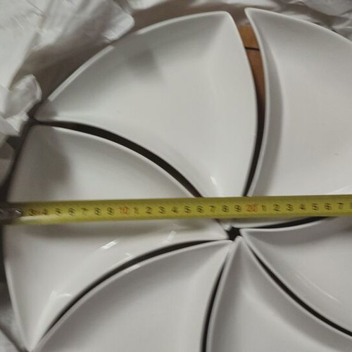 White porcelain nut bowl set of 6 with rotating bamboo base