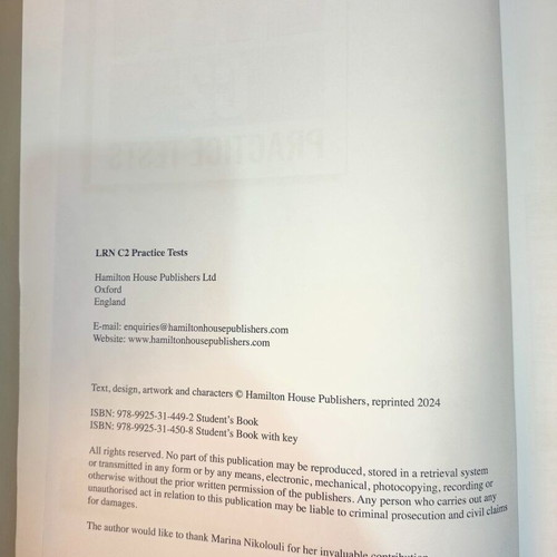 LRN C2 Practice Tests Student's Book like new, English