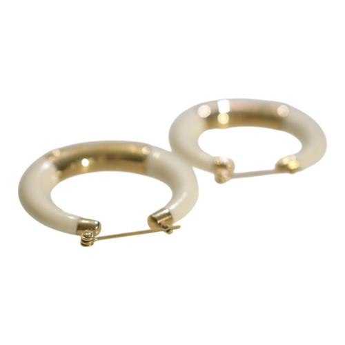 D&G Dolce & Gabbana cream resin hoop earrings with gold logo plate