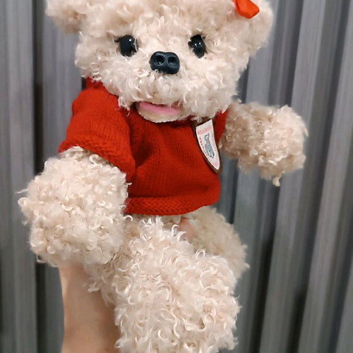 Handmade knitted puppy new with movable joints and pink or red blouse
