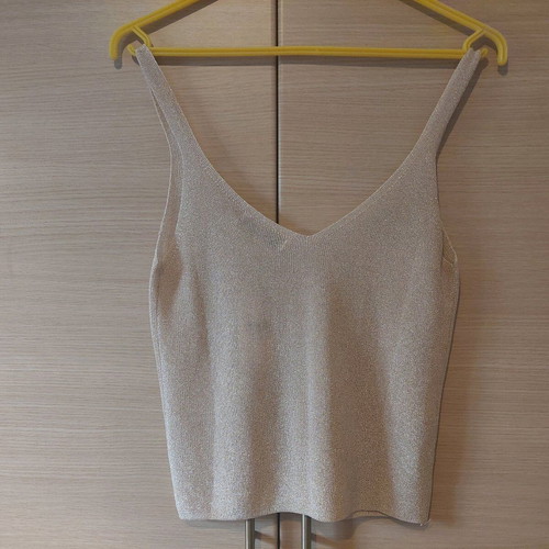 MNG Gold Knit Crop Top Size Small New