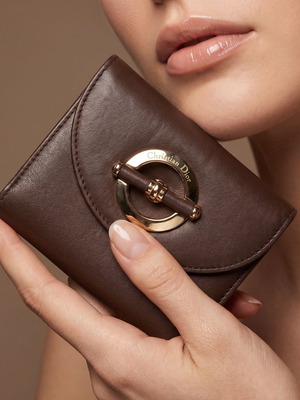 Christian Dior vintage brown leather wallet with gold clasp and pouch