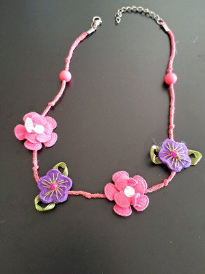 Handmade floral necklace used with felt and rhinestones