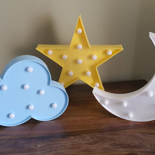 Children's decorative lamps set of 3 used, cloud star moon shapes