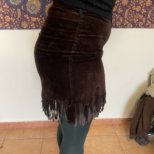 Paranoia vintage mini skirt with fringe, like new, brown