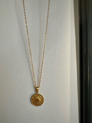 Stainless steel necklace new with adjustable chain and red zircon