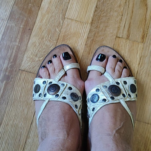 Leather sandals size 39 beige with coins used