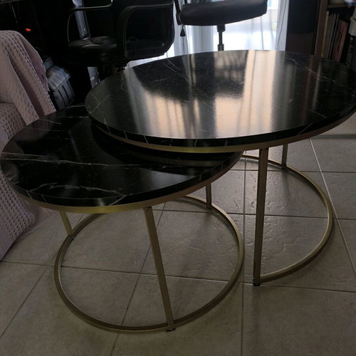 Double coffee table black/gold with marble look like new
