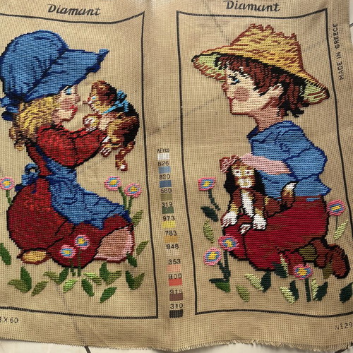 Set of 2 handmade framed embroidery artworks