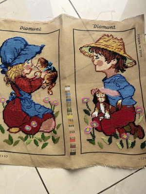 Set of 2 handmade framed embroidery artworks