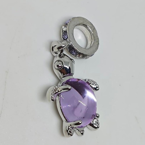 Turtle Pendant Charm with Purple Semi-Precious Stone and Crystals like new