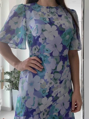 Elegant chiffon dress XS size, new, blue and purple