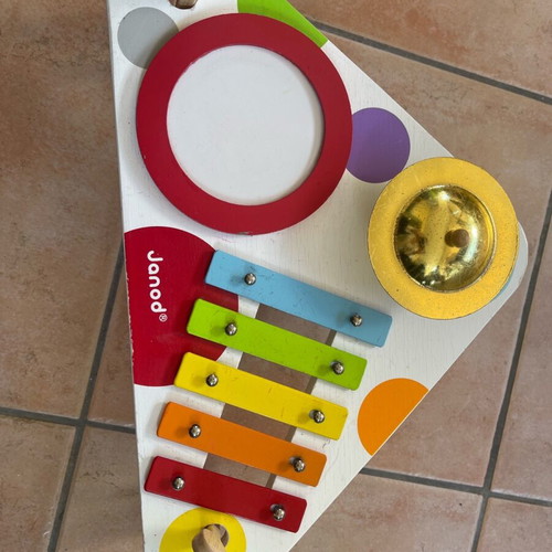 Janod music table used with xylophone, cymbal and drum