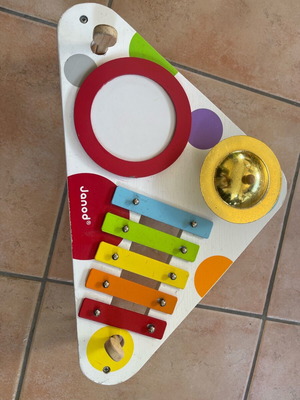 Janod music table used with xylophone, cymbal and drum