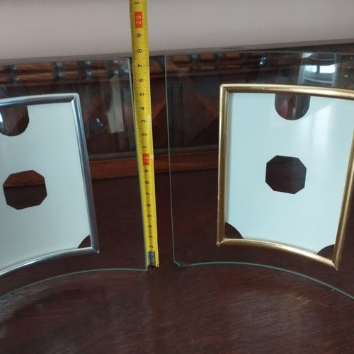 Glass curved photo frames used, silver and gold, 17.7cm height