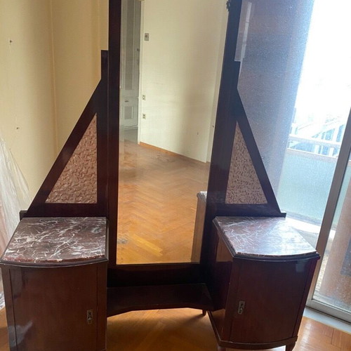 Mirror and bedside table like new, solid wood with marble