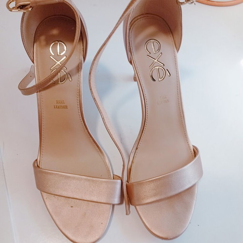 Exe leather sandals, champagne gold, size 39, high heel