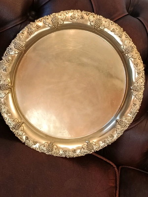 Handmade brass engraved tray with embossed decorative design like new